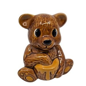 Vintage Ceramic Brown Bear Honey Jar Made In Taiwan 1950's